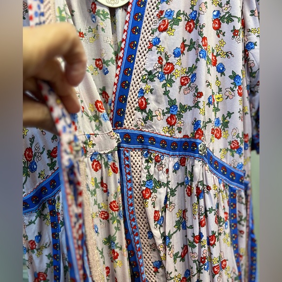 TULLE & BATISTE handmade floral Pink and Blue Wrap Rayon Maxi Dress NWT - Picture 11 of 16